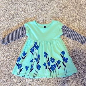 Tea collection mint with floral print and stripe sleeves. Size 12-18 months